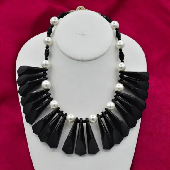 MCM Vintage Studio Choker Statement Necklace Faux Pearl Black Plastic Grannycore